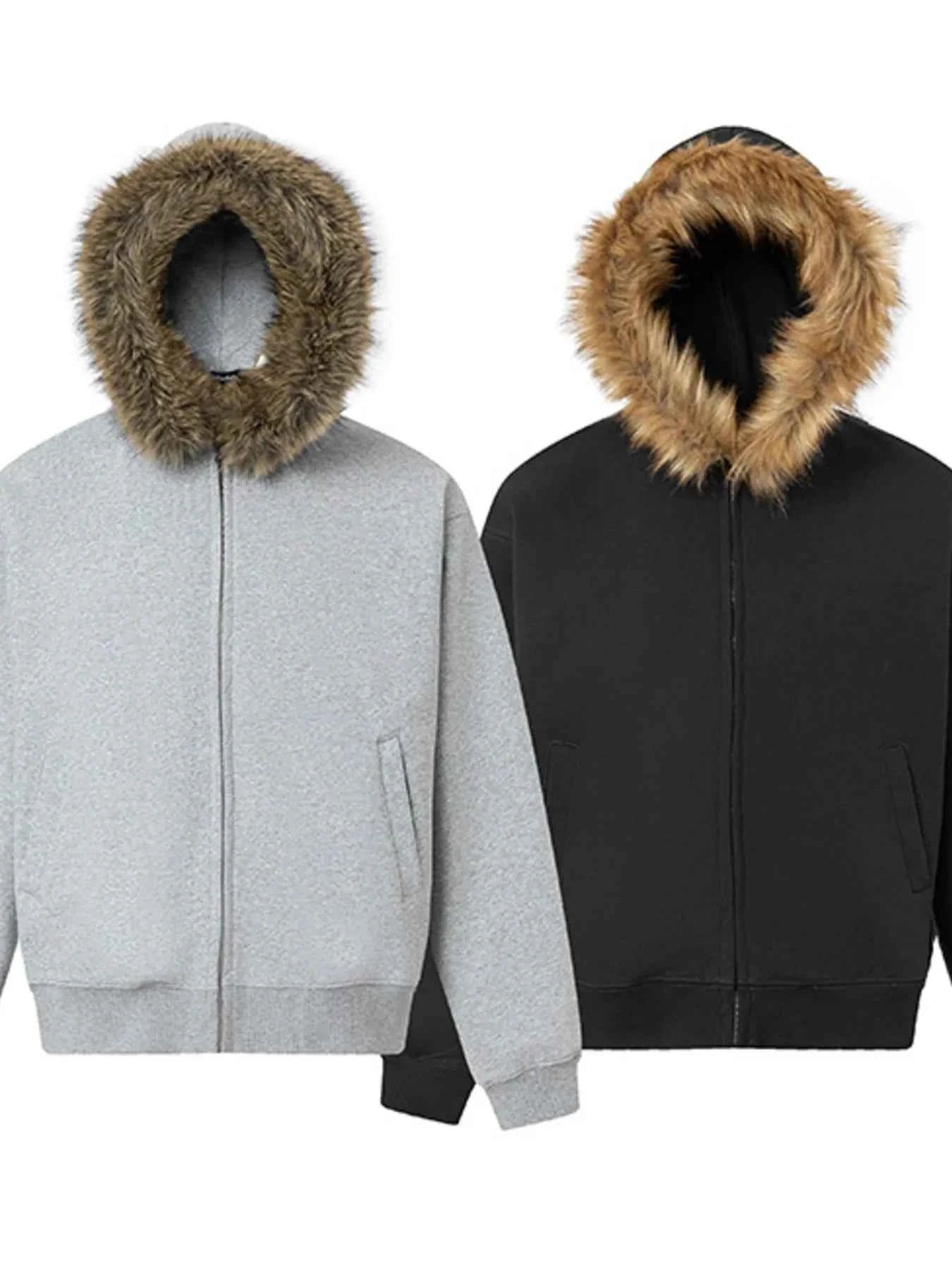 Men's Fur-Trimmed Zip-Up Hoodie